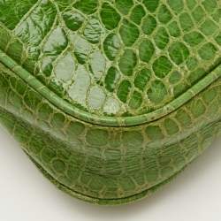 Pre Owned Miu Miu Green Croc Embossed Patent Leather Crossbody Bag