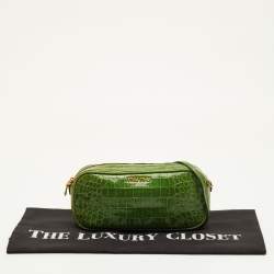 Pre Owned Miu Miu Green Croc Embossed Patent Leather Crossbody Bag