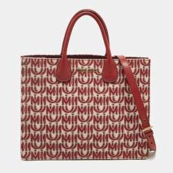 Pre Owned Miu Miu Red Signature Jacquard and Leather Tote