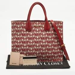 Pre Owned Miu Miu Red Signature Jacquard and Leather Tote