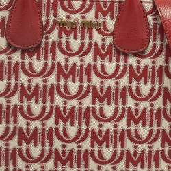 Pre Owned Miu Miu Red Signature Jacquard and Leather Tote