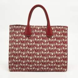 Pre Owned Miu Miu Red Signature Jacquard and Leather Tote