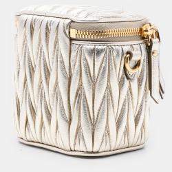 Pre Owned Miu Miu Gold Mini Matelasse Nappa Leather Square Pouch Crossbody