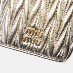 Pre Owned Miu Miu Gold Mini Matelasse Nappa Leather Square Pouch Crossbody