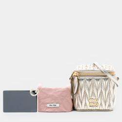 Pre Owned Miu Miu Gold Mini Matelasse Nappa Leather Square Pouch Crossbody