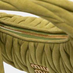 Pre Owned Miu Miu Green Mini Matelasse Suede Wander Bag
