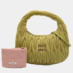 Pre Owned Miu Miu Green Mini Matelasse Suede Wander Bag