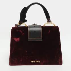 Pre Owned Miu Miu Burgundy Velvet and Patent Leather Crystal Embellished Flap Top Handle Bag
