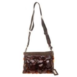 Miu Miu Brown Leather Windowpane Shell embellished Crossbody Bag
