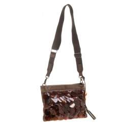 Miu Miu Brown Leather Windowpane Shell embellished Crossbody Bag