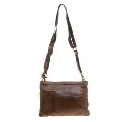 Miu Miu Brown Leather Windowpane Shell embellished Crossbody Bag