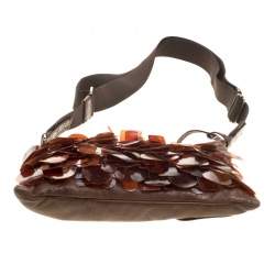 Miu Miu Brown Leather Windowpane Shell embellished Crossbody Bag