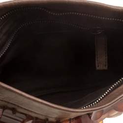 Miu Miu Brown Leather Windowpane Shell embellished Crossbody Bag