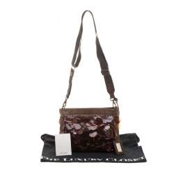 Miu Miu Brown Leather Windowpane Shell embellished Crossbody Bag