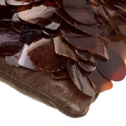 Miu Miu Brown Leather Windowpane Shell embellished Crossbody Bag
