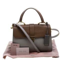 Pre Owned Miu Miu Grey/Brown Madras Leather Shoulder Bag