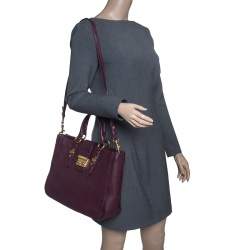 Pre Owned Miu Miu Burgundy Leather Madras Executive Tote