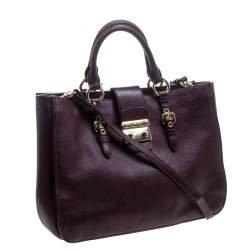 Pre Owned Miu Miu Burgundy Leather Madras Executive Tote