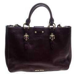 Pre Owned Miu Miu Burgundy Leather Madras Executive Tote