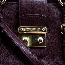 Pre Owned Miu Miu Burgundy Leather Madras Executive Tote