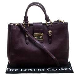 Pre Owned Miu Miu Burgundy Leather Madras Executive Tote