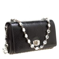 Pre Owned Miu Miu Black Leather and Snakeskin Crystal Clutch 