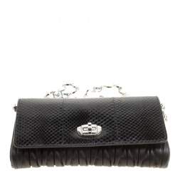 Pre Owned Miu Miu Black Leather and Snakeskin Crystal Clutch 