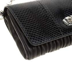 Pre Owned Miu Miu Black Leather and Snakeskin Crystal Clutch 