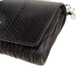 Pre Owned Miu Miu Black Leather and Snakeskin Crystal Clutch 