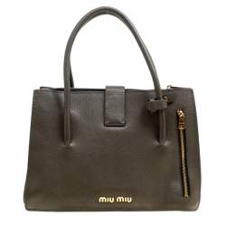 Pre Owned Miu Miu Military Green Madras Leather Top Handle Bag