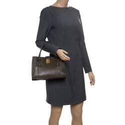 Pre Owned Miu Miu Military Green Madras Leather Top Handle Bag