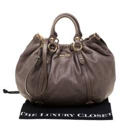 Pre Owned Miu Miu Taupe Vitello Lux Leather Gathered Hobo