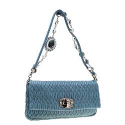 Pre Owned حقيبة كتف ميو ميو كريستال جلد مبطنة زرقاء فاتحة