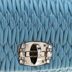 Pre Owned حقيبة كتف ميو ميو كريستال جلد مبطنة زرقاء فاتحة