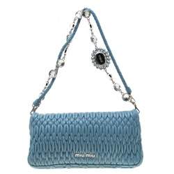 Pre Owned حقيبة كتف ميو ميو كريستال جلد مبطنة زرقاء فاتحة