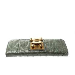 Miu Miu Green Matelasse Leather Clasp Lock Wallet