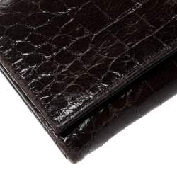 Miu Miu Dark Brown Croc Embossed Patent Leather Continental Wallet