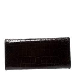 Miu Miu Dark Brown Croc Embossed Patent Leather Continental Wallet