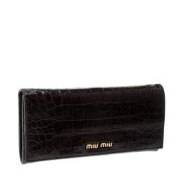 Miu Miu Dark Brown Croc Embossed Patent Leather Continental Wallet