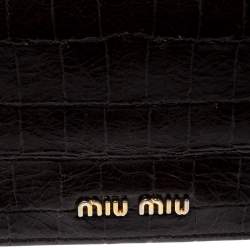 Miu Miu Dark Brown Croc Embossed Patent Leather Continental Wallet