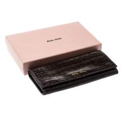 Miu Miu Dark Brown Croc Embossed Patent Leather Continental Wallet