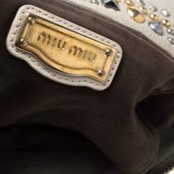 Miu Miu Beige Leather Studded Bow Satchel