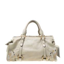Miu Miu Beige Leather Studded Bow Satchel