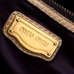 Miu Miu Beige Leather Lily Distressed Satchel