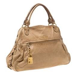 Miu Miu Beige Leather Lily Distressed Satchel