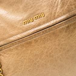 Miu Miu Beige Leather Lily Distressed Satchel