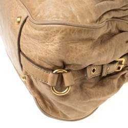 Miu Miu Beige Leather Lily Distressed Satchel
