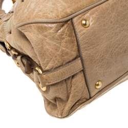 Miu Miu Beige Leather Lily Distressed Satchel