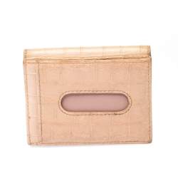 Pre Owned Miu Miu Beige Croc Embossed Leather Bifold Card Holder