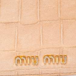 Pre Owned Miu Miu Beige Croc Embossed Leather Bifold Card Holder